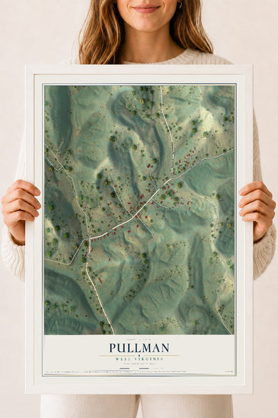 Map of Pullman, West Virginia, 18 x 24 inch print in a white wood frame
