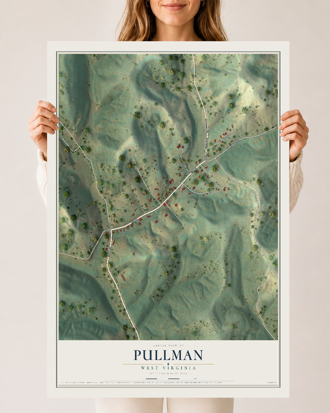 Map of Pullman, West Virginia, 24 x 36 inch unframed archival matte print