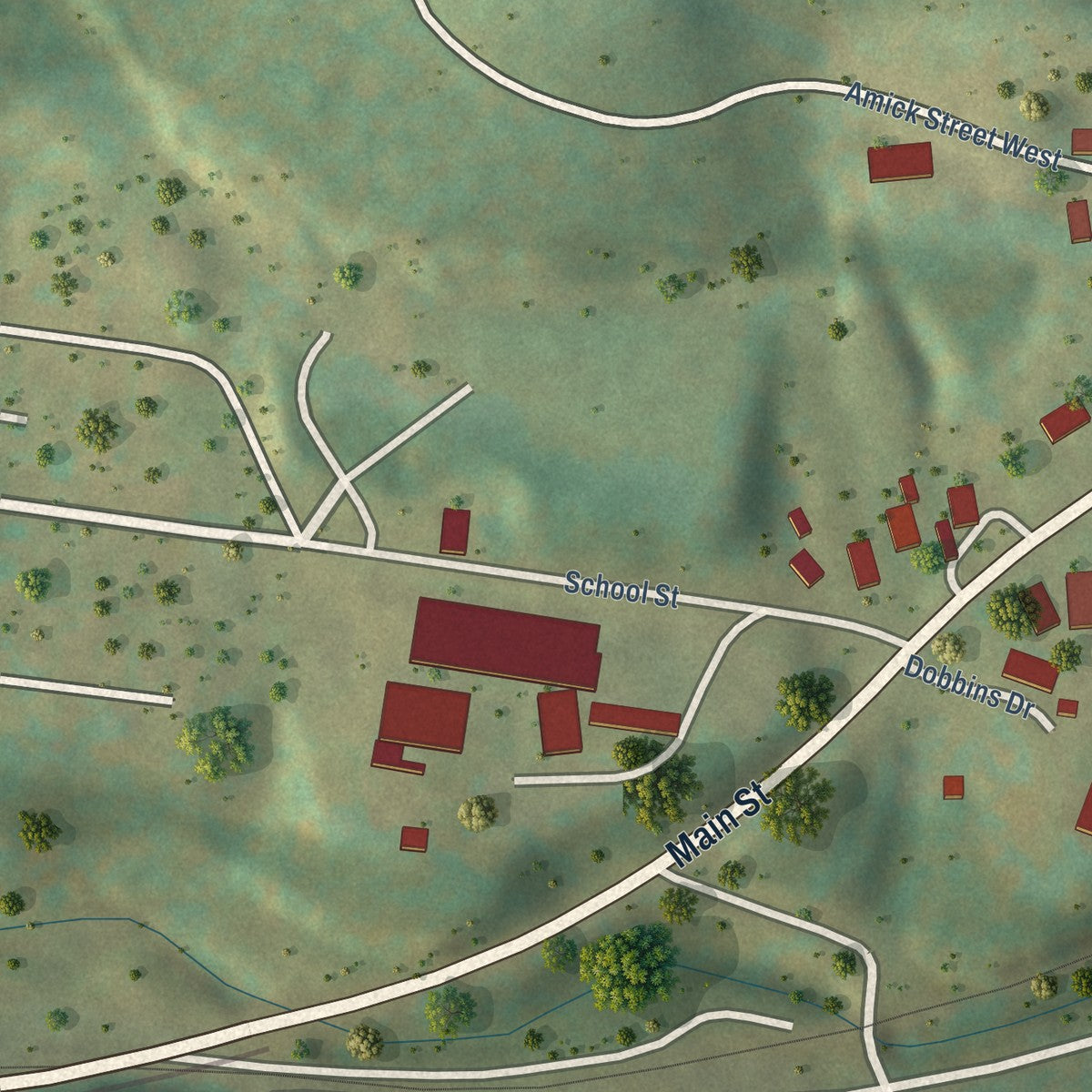 Second close-up of the map of Quinwood, West Virginia print showing more streets and buildings