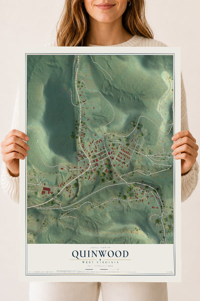 Map of Quinwood, West Virginia, 18 x 24 inch unframed archival matte print