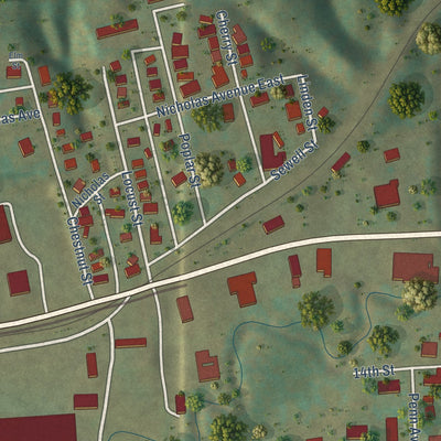 Second close-up of the map of Rainelle, West Virginia print showing more streets and buildings
