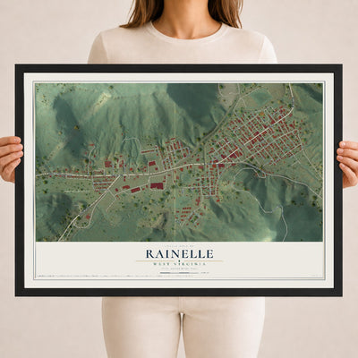 Map of Rainelle, West Virginia, 18 x 24 inch print in a black wood frame