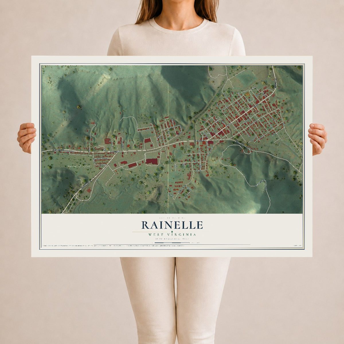 Map of Rainelle, West Virginia, 24 x 36 inch unframed archival matte print