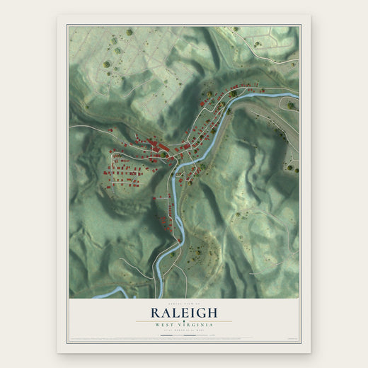 Raleigh, West Virginia map print, the full design