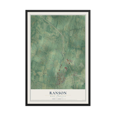 Map of Ranson, West Virginia, 12 x 18 inch print in a black wood frame