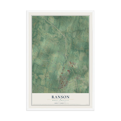 Map of Ranson, West Virginia, 12 x 18 inch print in a white wood frame