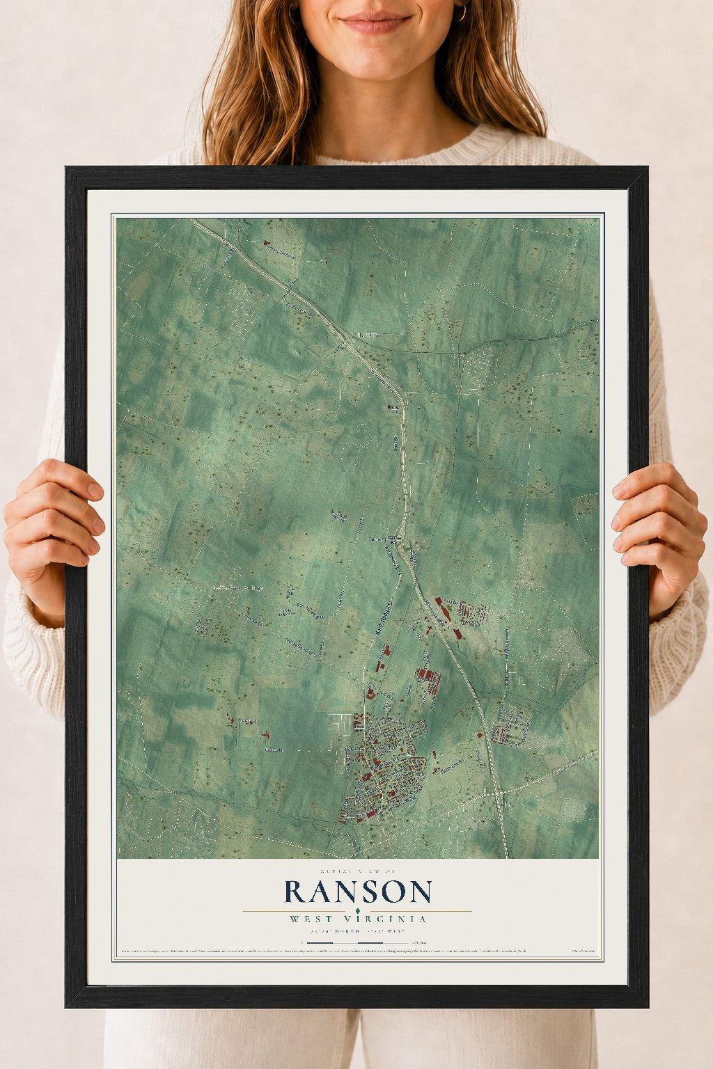 Map of Ranson, West Virginia, 18 x 24 inch print in a black wood frame