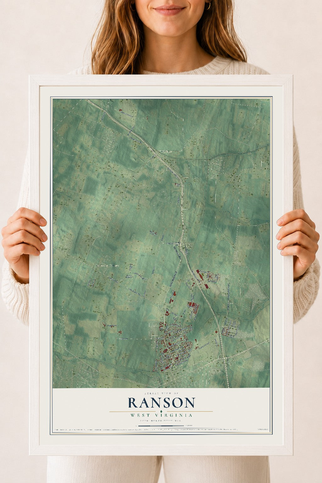 Map of Ranson, West Virginia, 18 x 24 inch print in a white wood frame