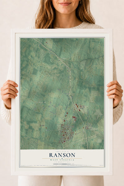 Map of Ranson, West Virginia, 18 x 24 inch print in a white wood frame