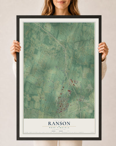 Map of Ranson, West Virginia, 24 x 36 inch print in a black wood frame