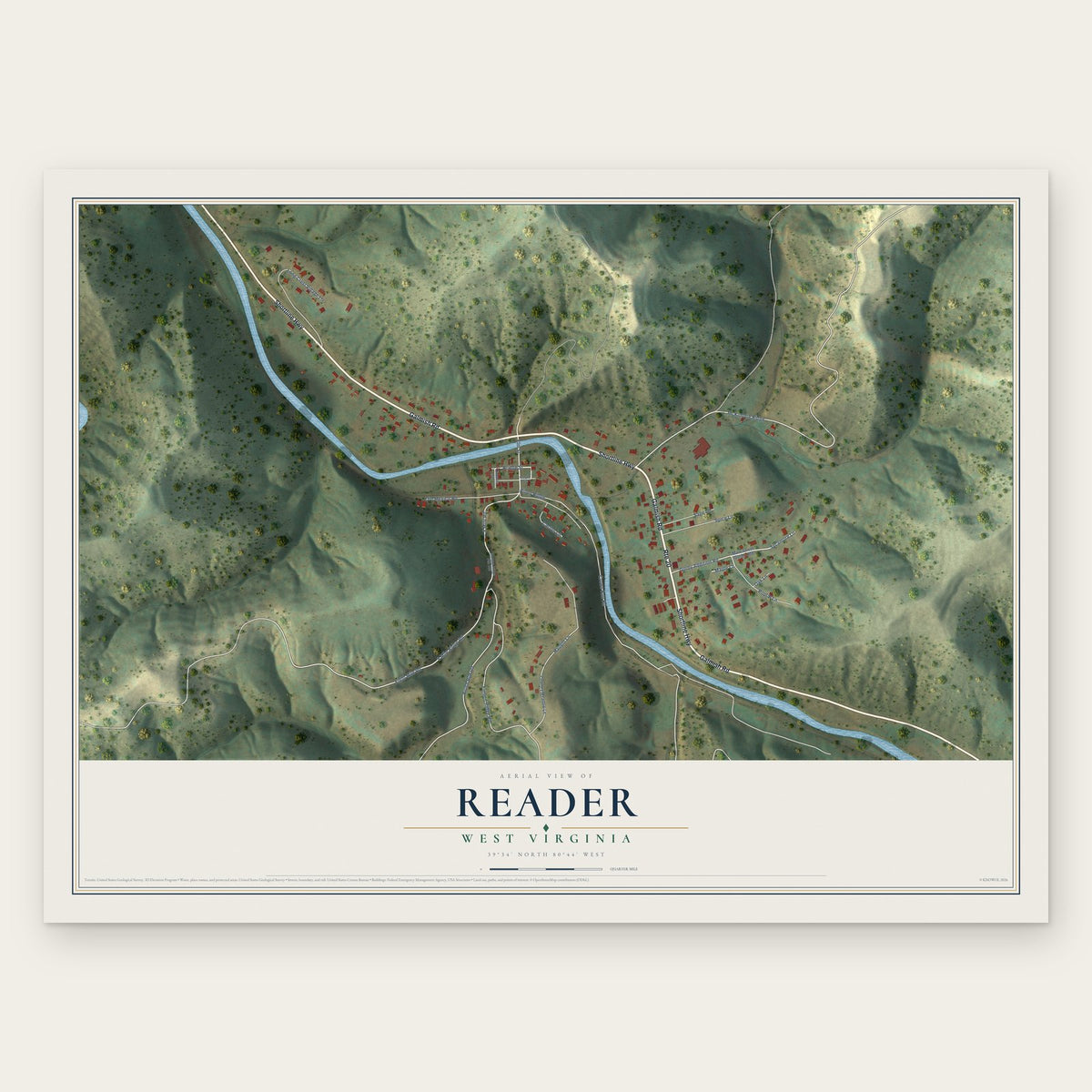 Reader, West Virginia map print, the full design