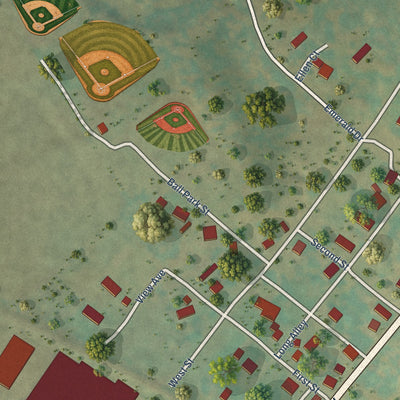 Second close-up of the map of Reedsville, West Virginia print showing more streets and buildings
