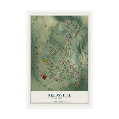 Map of Reedsville, West Virginia, 12 x 18 inch print in a white wood frame