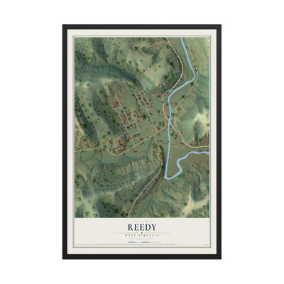 Map of Reedy, West Virginia, 12 x 18 inch print in a black wood frame
