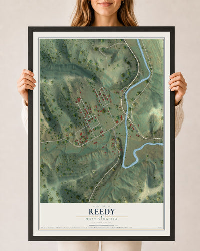 Map of Reedy, West Virginia, 24 x 36 inch print in a black wood frame