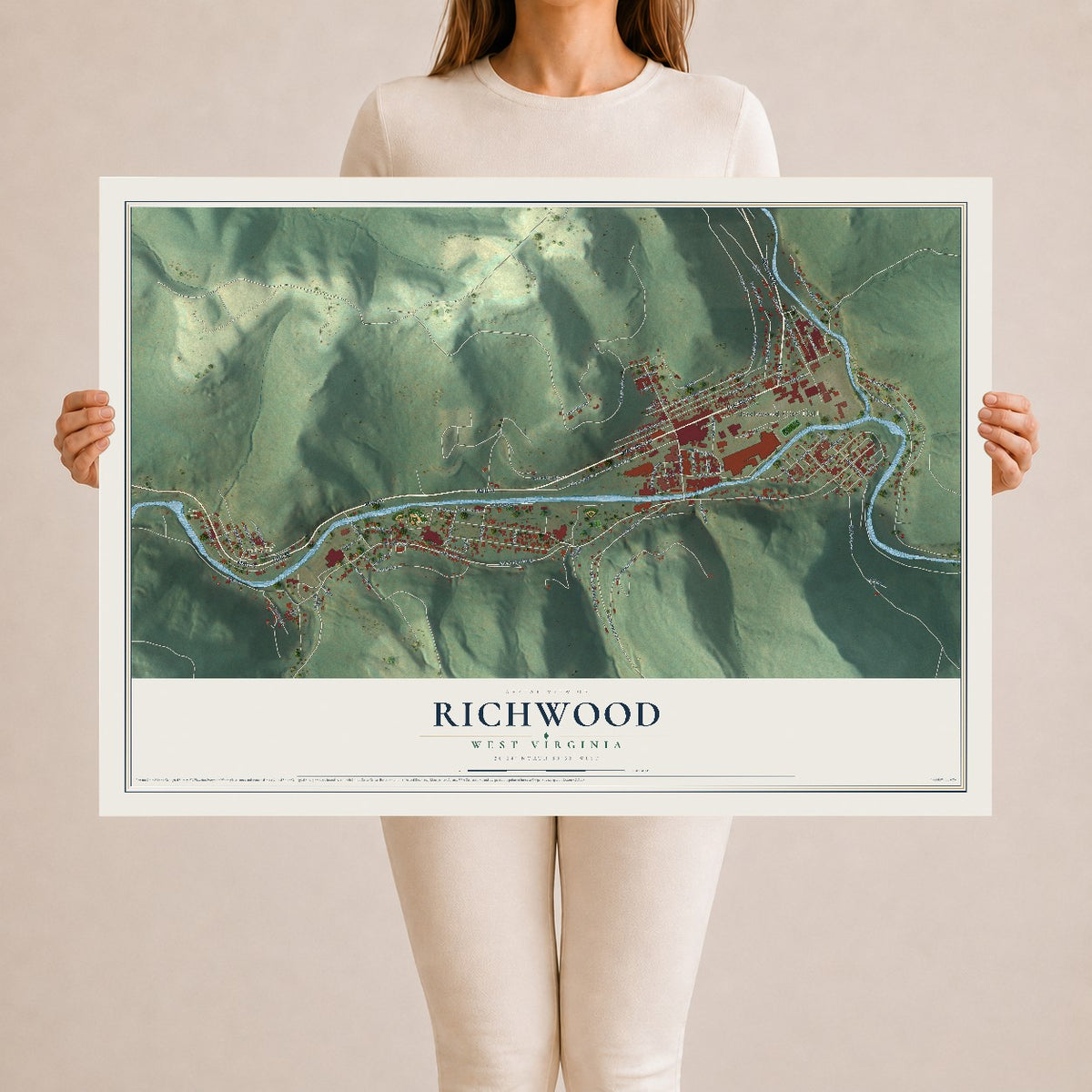 Map of Richwood, West Virginia, 24 x 36 inch unframed archival matte print