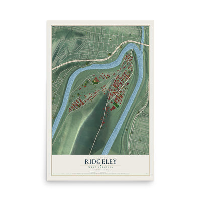 Map of Ridgeley, West Virginia, 12 x 18 inch unframed archival matte print
