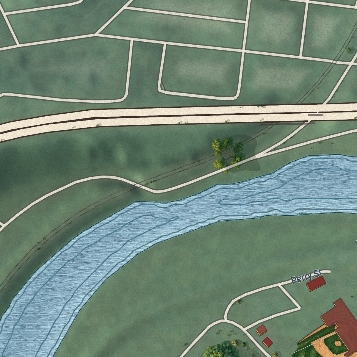 Second close-up of the map of Ridgeley, West Virginia print showing more streets and buildings