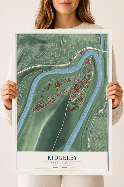 Map of Ridgeley, West Virginia, 18 x 24 inch unframed archival matte print