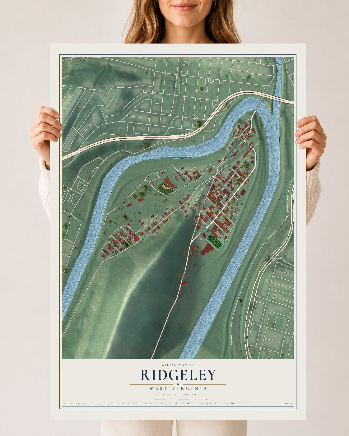 Map of Ridgeley, West Virginia, 24 x 36 inch unframed archival matte print