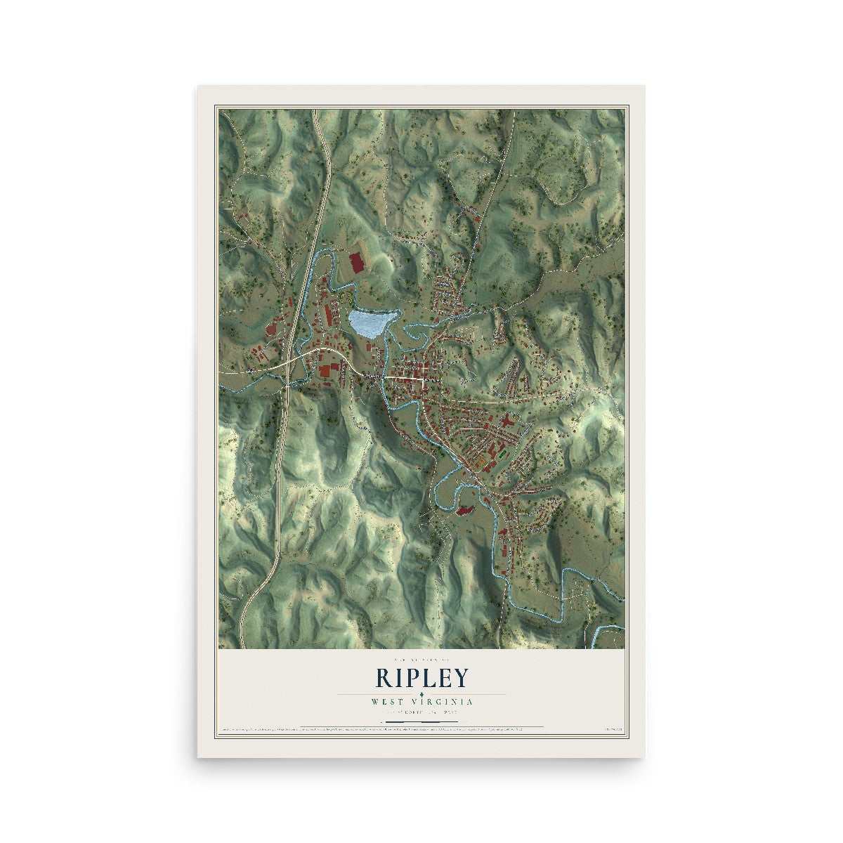 Map of Ripley, West Virginia, 12 x 18 inch unframed archival matte print