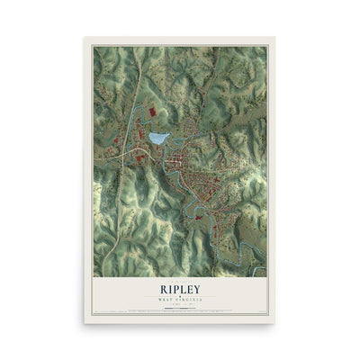 Map of Ripley, West Virginia, 12 x 18 inch unframed archival matte print