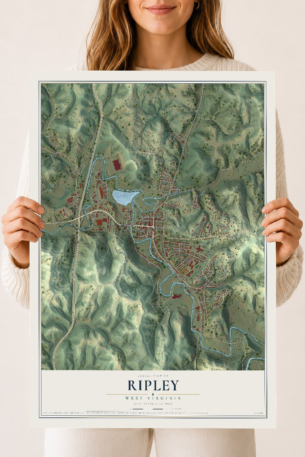 Map of Ripley, West Virginia, 18 x 24 inch unframed archival matte print