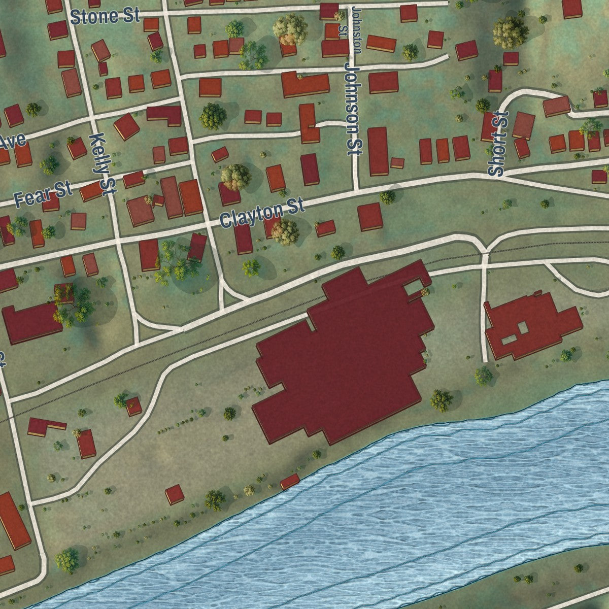 Close-up of the map of Rivesville, West Virginia print showing street and building detail