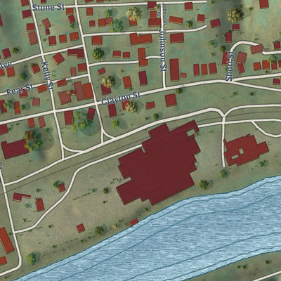 Close-up of the map of Rivesville, West Virginia print showing street and building detail