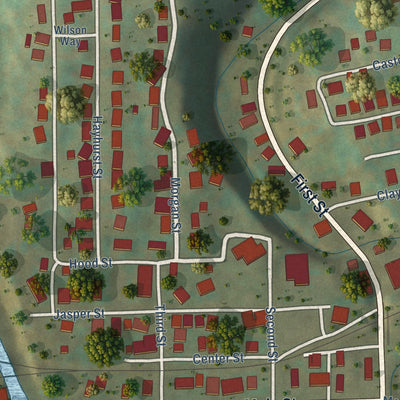 Second close-up of the map of Rivesville, West Virginia print showing more streets and buildings