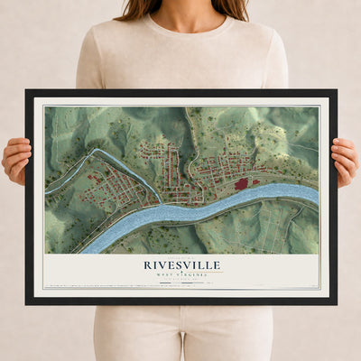 Map of Rivesville, West Virginia, 12 x 18 inch print in a black wood frame