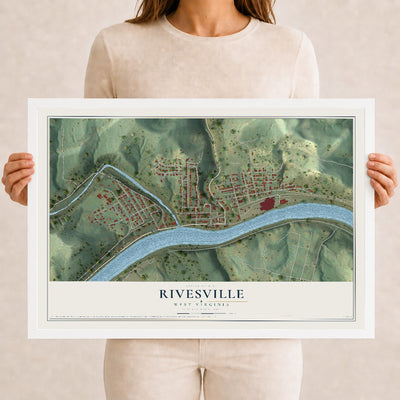 Map of Rivesville, West Virginia, 12 x 18 inch print in a white wood frame