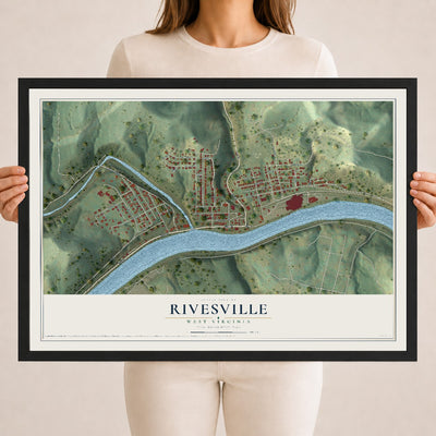 Map of Rivesville, West Virginia, 18 x 24 inch print in a black wood frame