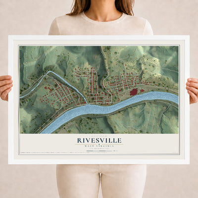 Map of Rivesville, West Virginia, 18 x 24 inch print in a white wood frame