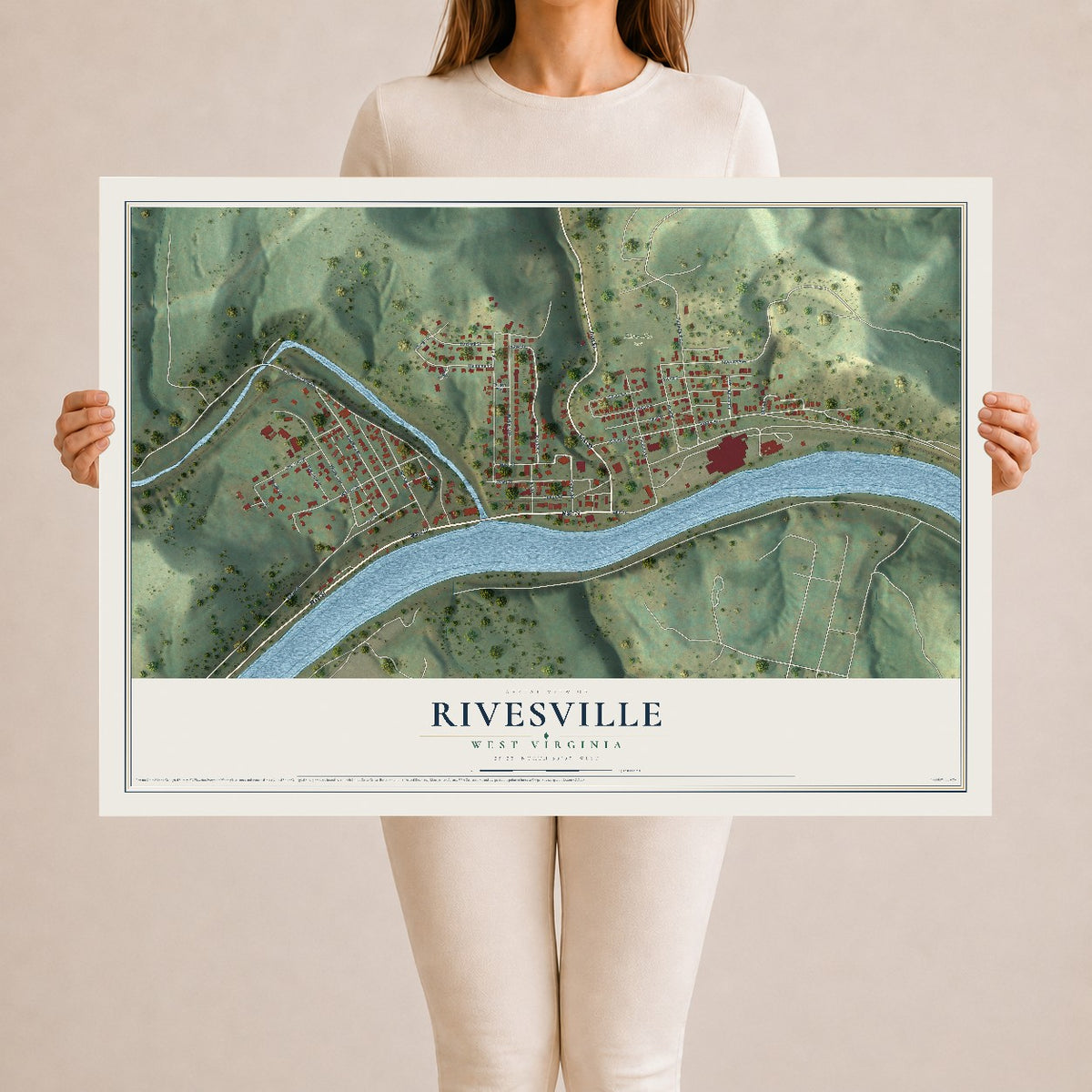 Map of Rivesville, West Virginia, 24 x 36 inch unframed archival matte print