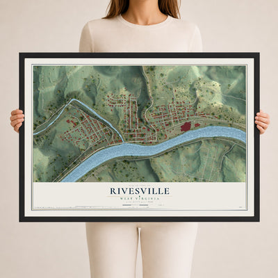 Map of Rivesville, West Virginia, 24 x 36 inch print in a black wood frame
