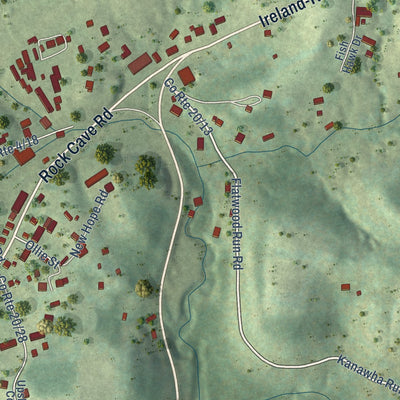 Close-up of the map of Rock Cave, West Virginia print showing street and building detail