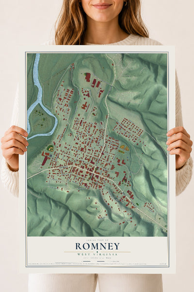 Map of Romney, West Virginia, 18 x 24 inch unframed archival matte print
