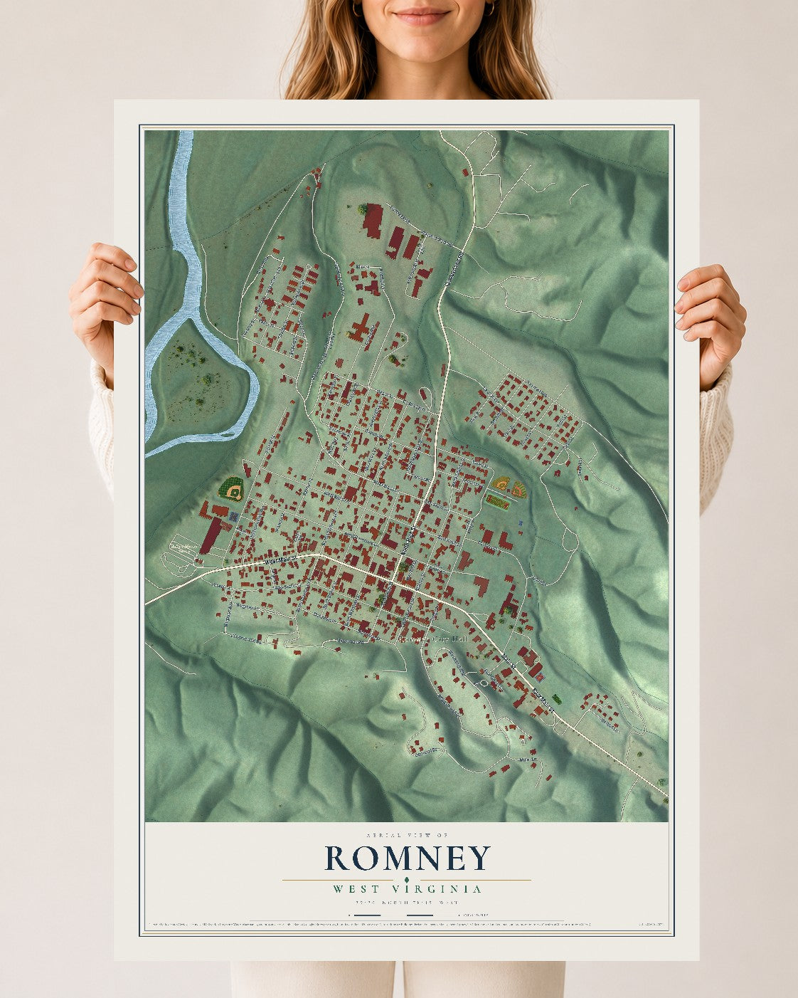 Map of Romney, West Virginia, 24 x 36 inch unframed archival matte print