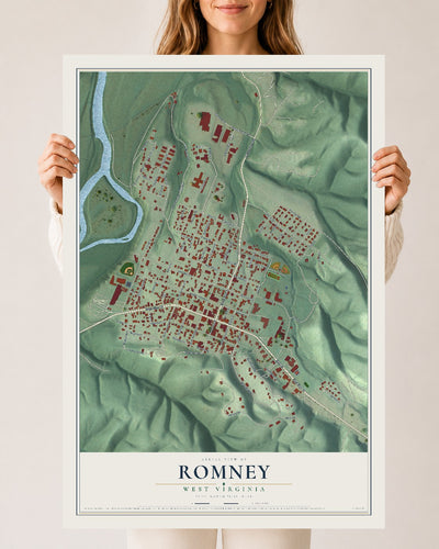 Map of Romney, West Virginia, 24 x 36 inch unframed archival matte print