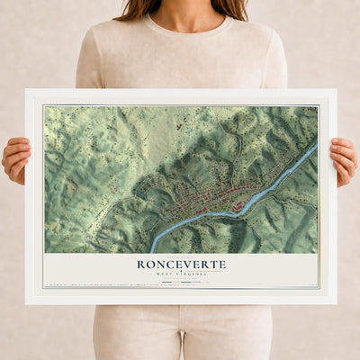 Map of Ronceverte, West Virginia, 12 x 18 inch print in a white wood frame