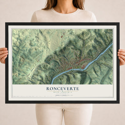 Map of Ronceverte, West Virginia, 18 x 24 inch print in a black wood frame