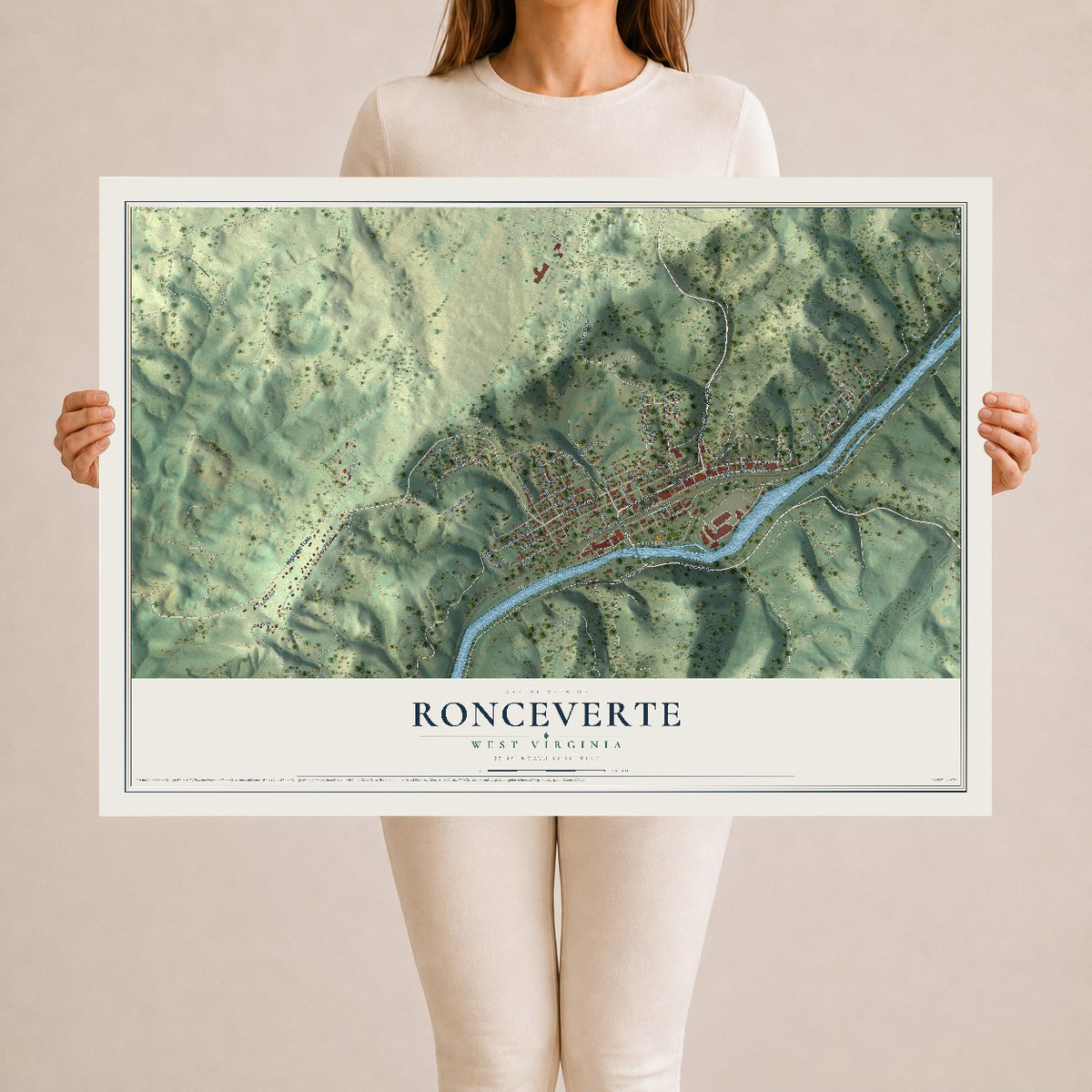 Map of Ronceverte, West Virginia, 24 x 36 inch unframed archival matte print