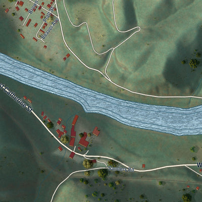 Second close-up of the map of Rowlesburg, West Virginia print showing more streets and buildings