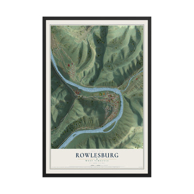 Map of Rowlesburg, West Virginia, 12 x 18 inch print in a black wood frame