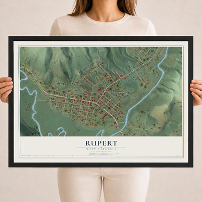 Map of Rupert, West Virginia, 18 x 24 inch print in a black wood frame