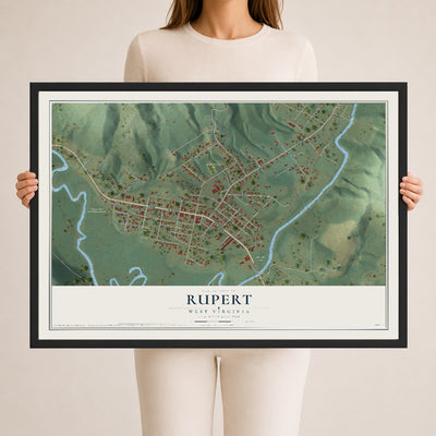 Map of Rupert, West Virginia, 24 x 36 inch print in a black wood frame