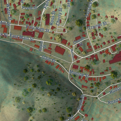 Close-up of the map of Salem, West Virginia print showing street and building detail