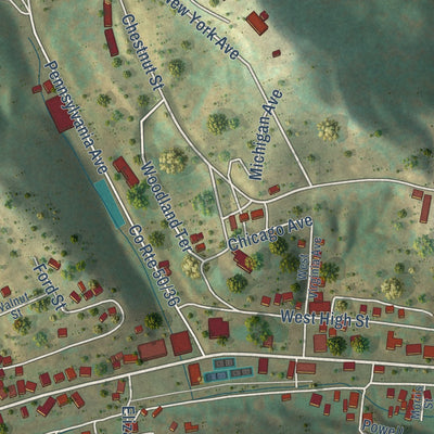 Second close-up of the map of Salem, West Virginia print showing more streets and buildings