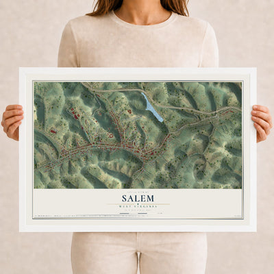 Map of Salem, West Virginia, 12 x 18 inch print in a white wood frame